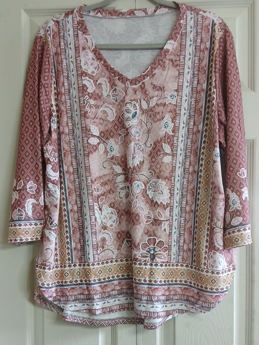 Bohemian Floral V-Neck Tunic Top in Dusty Rose